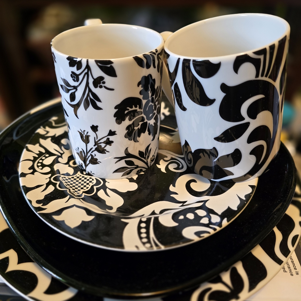 Martha Stewart Black and White Floral Dinnerware Set